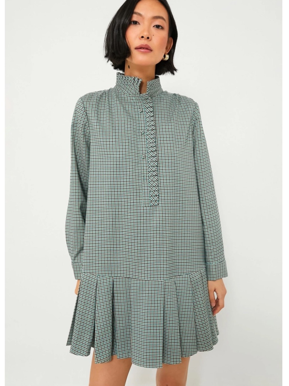 NWT Tuckernuck Palladian Check Tate Dress Green Pleated Gingham Ruffle Medium